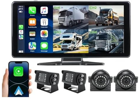 Monitor Touch Screen Wireless Android Auto 4CH Da 1036 '' Con Telecamera Posteriore Laterale Anteriore 1080 Per Camion Rimorchio Bus RV Retromarcia Telecamera(No,Monitor add 651 649)