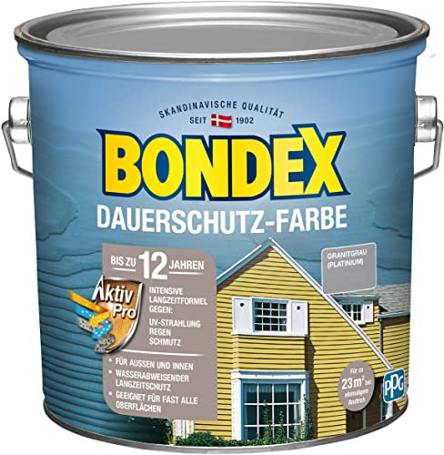 Bondex Dauerschutz Farbe Granitgrau (Platinum) 2,5 L für 22,5 m² | Hervorragende Farbstabilität | Wetter- und UV-Schutz - bis zu 12 Jahre | Seidenglänzend | Dauerschutzfarbe | Holzfarbe