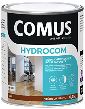 Hydrocom Satin - Incolore 0.75L - Vitrificateur Polyuréthane Acrylique MONO-composant pour Parquets, Escaliers et Boiseries