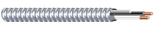 Southwire 68579252 14/2 Type 50-Feet 14-Gauge 2 Conductors MC Solid Metal Clad Cable with Aluminum Armor and Green Insulated Ground Wire ; Grey
