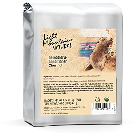 Light Mountain Henna Hair Color & Conditioner, Chestnut, Organic Henna Leaf Powder, Chemical-Free Semi-Permanent Hair Dye for Men & Women, 16 Oz