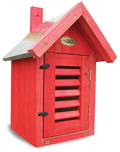 HABAU Florfliegenkasten in Rot – Insektenhotel mit Metalldach zum Aufhängen & Aufstellen – Nützlingshotel für Florfliegen & Bestäuber – Wetterfest & langlebig