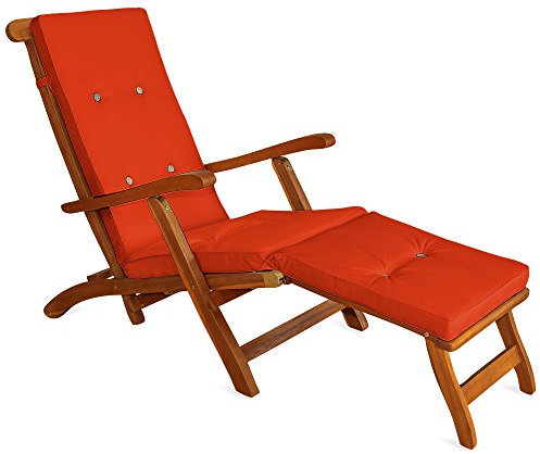 Detex® Liegenauflagen Leinenoptik 8 Knöpfe Rückhalteband Auflagen Liege Polster Kissen Liegestuhl Orange