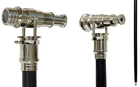 - Bastone da passeggio, telescopico, con impugnatura lunga, in legno e manico in ottone, 96 cm