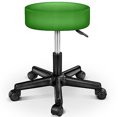 TRESKO Taburete con Ruedas Taburete Giratorio cosmético de Trabajo Consulta, Regulable en Altura, Giratorio en 360°, con Asiento Acolchado de 10 cm y 8 Variantes de Colores (Green)
