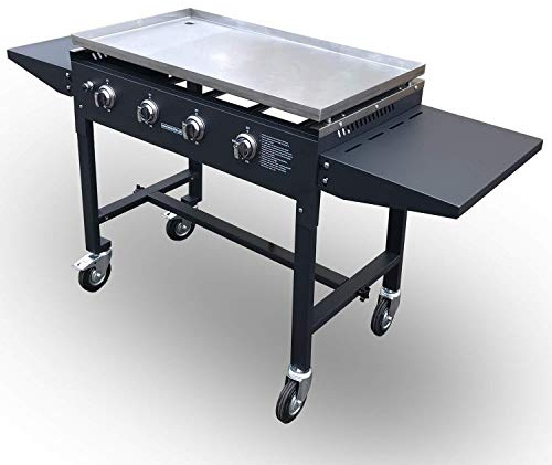 Griddle - Hot Plate - BBQ - Barbecue | Portable | Ideal for bulk production of burgers, bacon, eggs, etc. | 4 Burners | Foldable Legs | Drip Tray | TASTY TROTTER