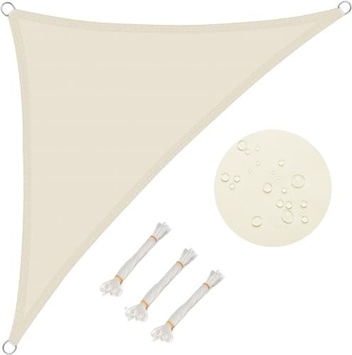 WOLTU Solsegel, trekantigt 4,2 x 4,2 x 6 m, krämvitt, vattenavvisande solskydd i polyester, vindskydd med UV-skydd, för trädgård, terrass, camping