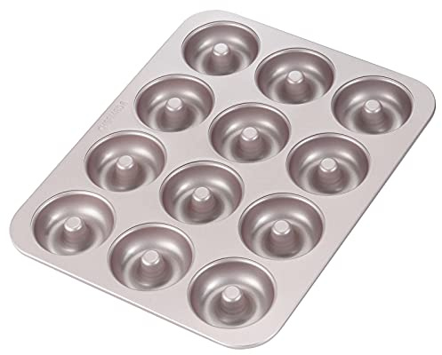 CHEFMADE Donut Mold Cake Pan, 12-Cavity Non-Stick Ring Doughnut Bakeware for Oven Baking (Champagne Gold)