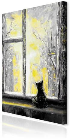 decomonkey Wandbilder Katze 40x60 cm 1 Teilig Leinwandbilder Kunstdruck | Strukturleinwand, Holzkeilrahmen, Bild auf Leinwand, Wanddeko, Wohnzimmer, Wanddekoration, Abstrakt, Tiere, schwarz-weiß