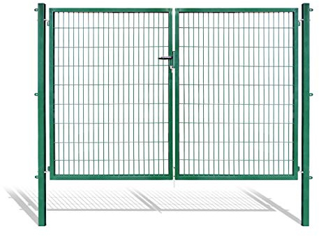 Doppelflügeltore für Stabmattenzaun, grün oder anthrazit, verschiedene Höhen wählbar - inklusive Pfosten und passenden Anschlussstücken (Doppeltor H 180 x B 300 cm, grün)