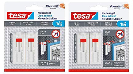 Tesa Clou adhésif réglable pour papier peint et plâtre, 4 Klebenägel
