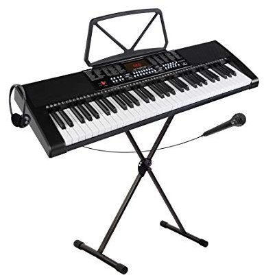 McGrey LK-6120-MIC Keyboard Set - Einsteiger-Keyboard mit 61 Leuchttasten - 255 Sounds und 255 Rhythmen - 50 Demo Songs - Inklusive Mikrofon - Spar-Set inkl. X-Keyboardständer und Kopfhörer - Schwarz