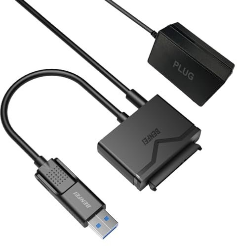BENFEI USB 3.0 auf SATA Adapter, 2-in-1 USB C/USB 3.0 auf SATA III Festplattenadapter für 2,5 Zoll / 3,5 Zoll HDD/SSD Festplatte und SATA optisches Laufwerk mit 12V/2A Netzadapter, unterstützt UASP