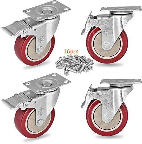 YOOGAA Caster Wheel 100 mm Heavy Duty Caster Set of 4 Double Lock Castors 360 Degree Rotatable for Cart, Furniture and Workbench 550 KG Load Capacity