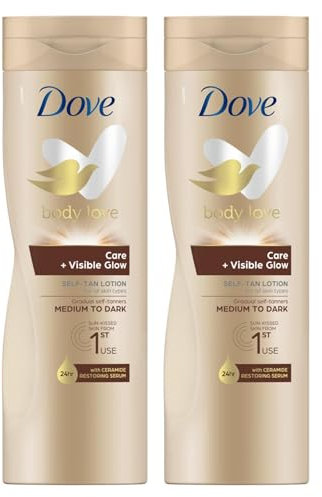 2x Dove Sommer Leuchtende Stufenweise Selbstbräuner Körper Lotion Medium Zu Dunkel - 400ml
