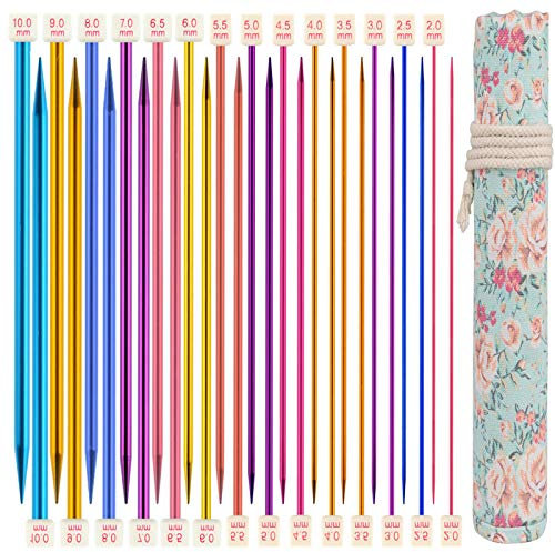 Coopay Große Stricknadel Set 35cm, 14 Paar Bunten Gerade Stricknadeln mit Rollbeutel, Aluminiumoxid Single Pointed Stricknadeln für Anfänger, Strick Starter Kit mit Klare Größenmarkierung 2 mm - 10 mm