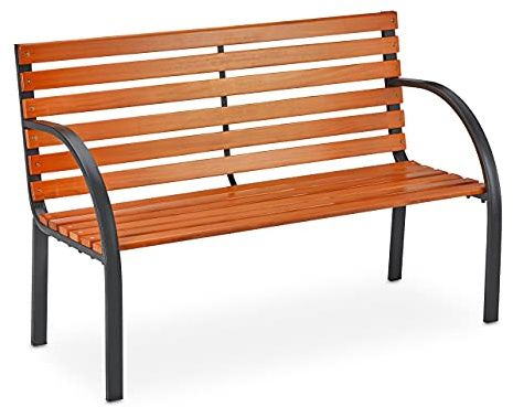Relaxdays Trädgårdsbänk, 2-sits, trästag rustik, balkong och terrass, sittbänk, HBT 83,5 x 123 x 56 cm, brun/svart