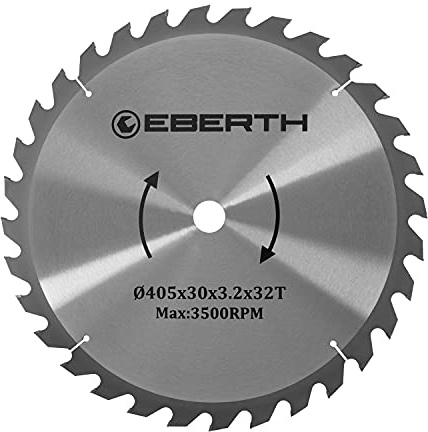 EBERTH Lame de Scie Circulaire en Acier avec Dents en Carbure pour la Coupe du Bois (Diamètre 405mm, Alésage 30mm, Épaisseur de la Lame 2.2mm, Largeur de Coupe 3.2mm, 32 Dents, RPM Max. 5000)