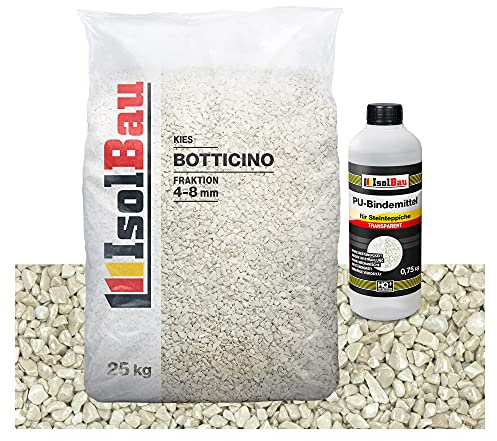 Isolbau Steinteppich Aussen Komplettset Marmorkies 25kg + Bindemittel bis 2,5m² Botticino 4/8mm Epoxidharz Terassenboden Natursteinboden Marmorkies Bodenbelag, Steinboden, Marmorstein Innen Außen