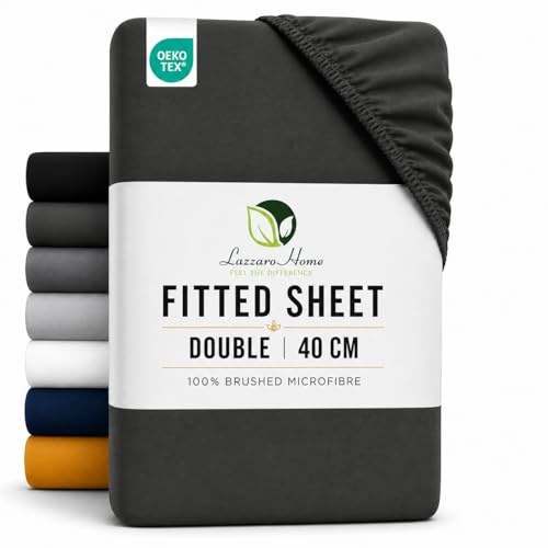 Lazzaro Double Fitted Sheet Extra Deep Pocket 40 cm (16 inches) Durable Elastic Bed Sheets - Premium Brushed Microfiber Fitted Bed Sheets Double - Ultrasoft Hypoallergenic Fade Resistant