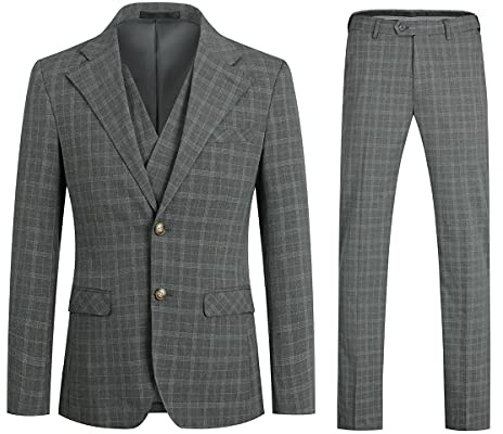 Allthemen Completo da Uomo 3 Pezzi Abito a Righe Slim Fit Suit Uomo Tuto per Matrimonio d'Affari 630# Grigio XL