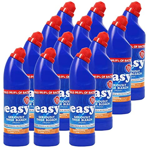 Easy 24 Hr Thick Toilet Bleach Cleaner 750ml - 12 Pack | Thick Bleach for Toilet Cleaner, Kills 99.9% Bacteria, With 1 Pair DirtBuster Medium Household for Cleaning by Direct Mart Ltd