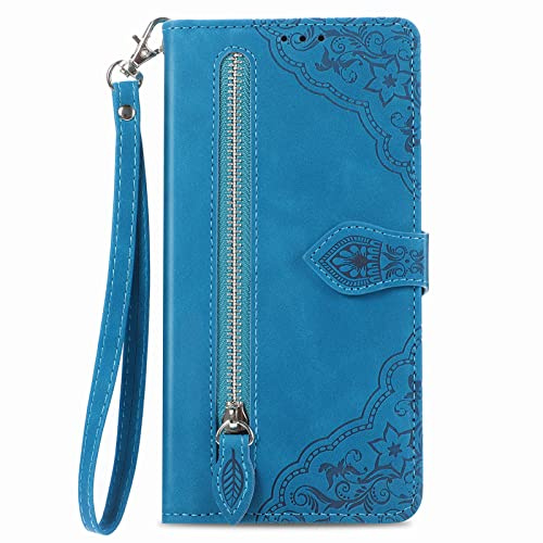 NEXCURIO Handyhülle für Google Pixel 7 Pro 5G Hülle Klappbar mit Kartenfäch Ständer Klapphülle Schutzhülle Leder Wallet Flip Case Cover Tasche Handytasche Stoßfeste - Blau