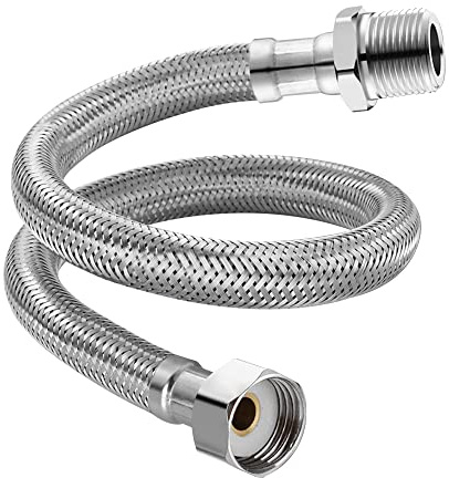 GEOATON Flexibler Wasserhahnschlauch, Länge Schlauch für Wasserhahn oder Dusche, aus Edelstahl, Flexi-Schlauch für Küchenarmatur, Brauseschlauch, Badezimmer-Wasserhahnschlauch (60 cm)