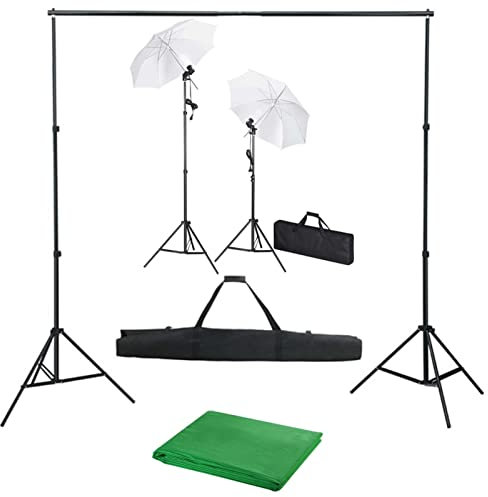 Homgoday Fotostudio-kit med ljus och paraplyer, fotostudio-set, fotostudio, 300 x 300 cm grön