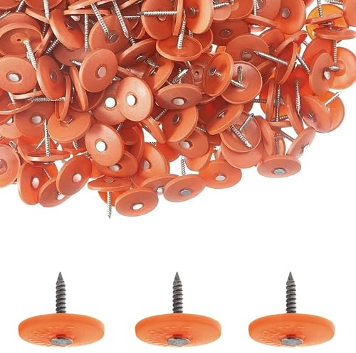 500 Pack - Round Plastic Cap Nail 1 Inch Roofing Nails Galvanized Tar Paper Nails for House Wrap Fastening Foam Board Roofing Felt Insulation Film (500)
