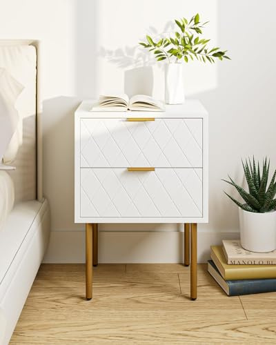 HEYZOEY Mesita de Noche con 2 cajones, Mesa Auxiliar Moderna de Madera Blanca con Espacio de Almacenamiento, mesita pequeña para Dormitorio y salón (30x40x56 cm)