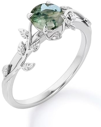 Shusukue Moosachat Ring Damen Vorsteckring Silber 925 Fingerring Zirkonia Edelstein Ringe mit Achat Stein 5#