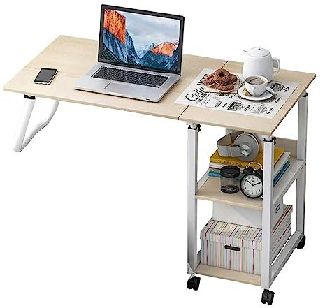 POCHY Betttische Moderner Betttisch, höhenverstellbarer Beistelltisch, Stahlrahmen, Nachttisch mit Ablagefach, feststellbare Rollen, Laptop-Schreibtisch luxuriös