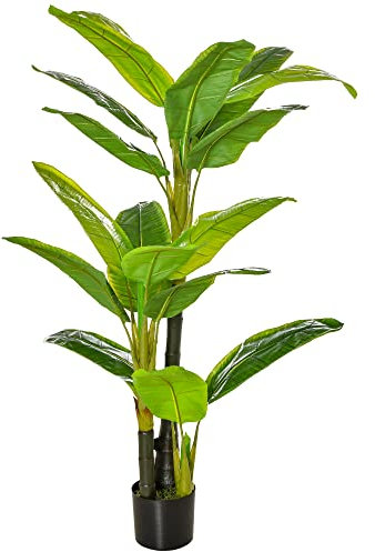HOMCOM Bananera Artificial 150 cm Platanera Artificial con Maceta y 18 Hojas Planta para Decoración de Hogar Terraza Jardín Salón Oficina Verde
