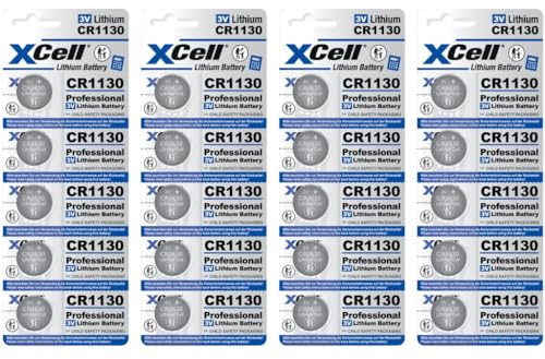XCell 20x Lithium-Knopfzelle CR1130 3V (4X 5er-Blister) - Lange Lebensdauer & Geringe Selbstentladung - Für Uhr, Autoschlüssel, Taschenrechner,