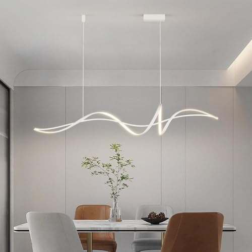 Lanekd LED Hängeleuchte Esstisch Pendelleuchte Dimmbar Mit Fernbedienung Pendellampe 54W Höhenverstellbar Kronleuchter Moderne Spirale Designer Hängend Lampe für Wohnzimmer Küche Büro (Weiß, L140CM)
