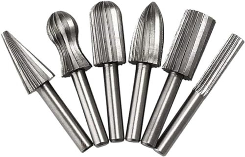 KanDuo Metall-Raspelfeile, Nadelfeilen-Set, 6-teilig, 6 mm runder Schaft, Schleifen und Polieren, Bohrer-Fräser, elektrische Drehfeile, Holzschnitzerei, Schleifkopf, robuste Feile