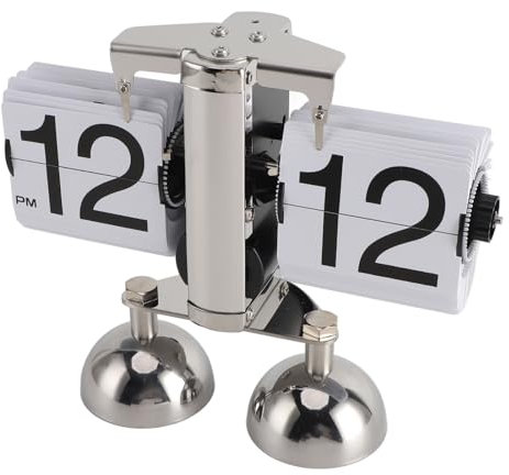 Retro Digital Flip Desk Clock, 12 Hours Knob Time Mechanical Flip Clock Battery Powered for Home Livingroom Double Leg Page Flip Clock (White)