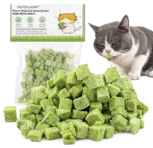 HavenJanny 60g Cat Grass Treats for Indoor Cats, Freezed Dried Cat Grass Teething Stick Snacks for Cats, Edible Feline Chew Toys for Hairball Control and Oral Health