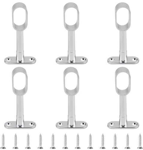 INCREWAY 6PCS Silver Zinc Alloy Oval Closet Rod Ceiling Bracket Middle Mounting End Flange Holder Adjustable 85-120mm Height for Curtain Rods and Clothes Rails (Full-Pass)