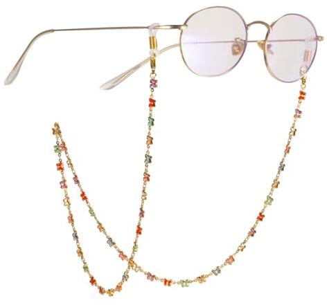 TEAMER Schmetterling-Sonnenbrillenkette, bunte Kristallperlen, modische Schmetterlings-Brillenkette, Kordelband, Leseglaskette für Damen und Herren, Bunter Schmetterling – Gold, 77cm