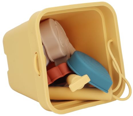Reisefreundliches Silikon-Strandspielzeug-Set mit Eimer, Schaufel, 4 Sandformen, Sandspielzeug für Kleinkinder, Kinder, Gelb