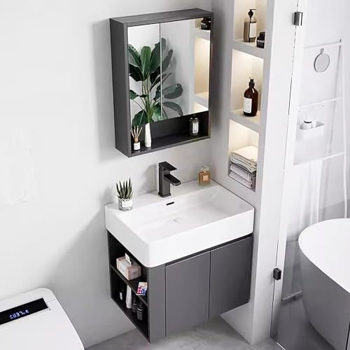LLZJDDPLY Conjunto De Mueble De Baño 60cm. Incluye Mueble con Lavabo. Madera Maciza. Mueble MONTADO. Lavabo Encastrado. con Espejo (Size : 60 * 42cm/23.9 * 16.5in)