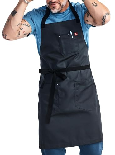 hedley & bennett Essential Apron - Adjustable Bib Chef Apron with 3 Pockets & Towel Loop - 8oz Cotton Canvas - Char Grey