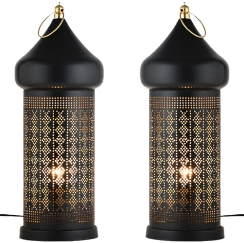 2er Set Orientalische Tischlampe Tangis aus Metall in Schwarz 45 cm