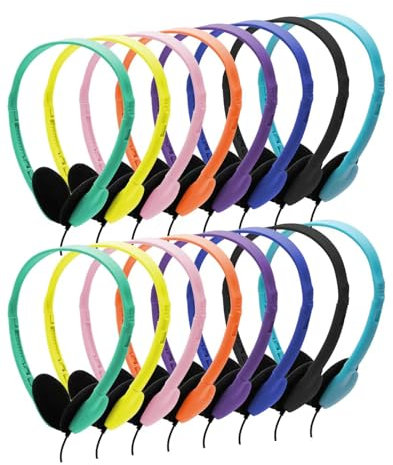 QWERDF 16 Pack Headphones Bulk for Classrooms School Student Wired Headsets On-Ear Class Set Earphones Individually Bagged in 8 Multiple Colors