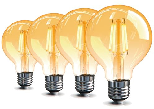 Yexati Bombilla Vintage LED E27 G80, 4W Equivalente a 40W, Luz Cálida 2700K, Lampara Decorativa de Filamento Antiguo, No Regulable, Pack de 4