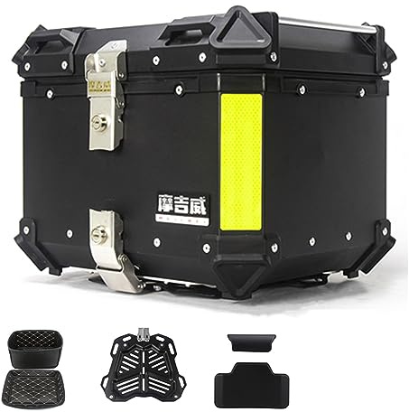 Bauletto Per Moto, 36L 45L 55L 65L Bauletti Per Moto Impermeabile Baule Per Casco Alluminio, Box Bagagli Per Moto Con Serratura Di Sicurezza Top Case Per Conservazione Casco(Nero,45L)