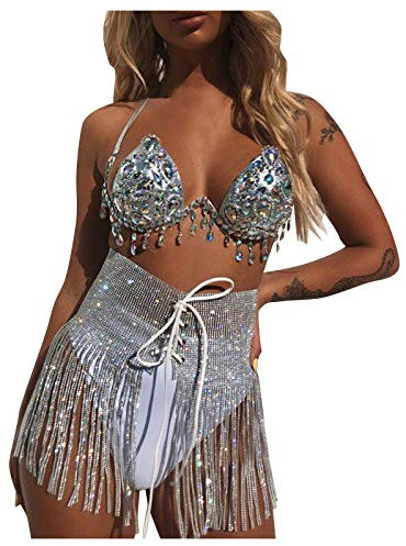 Damen Pailletten Kleid Bauchtanz Rock Pailletten Glitzer Party Kleid Schulterfrei Clubkleid Rückenfrei Partykleid, Quaste, Bauchtanz, Hüfttuch, Rave-Kostüm, Fransenrock, Damen Tanzkleid Sale Angebote
