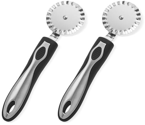Ravioli Cutter Wheel - Stainless Steel Fluted Pastry Wheel for Kitchen - Pizza & Pasta Cutter Tool Non-Slip Handle, 2 Pcs